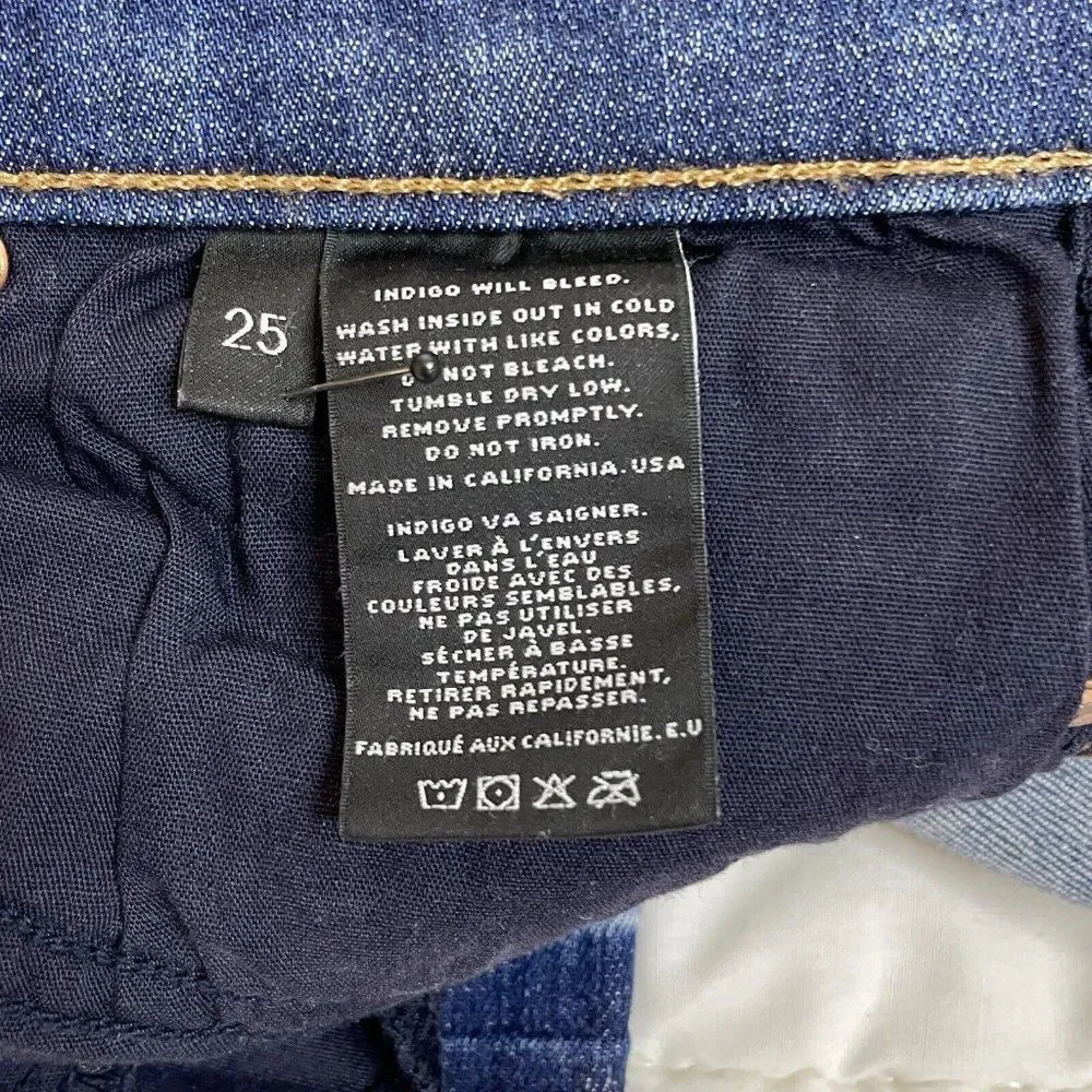 J Brand Blue Wave Capri Jeans Size 25 Med Dark Wash Raw Hems Stretch USA - Picture 6 of 8